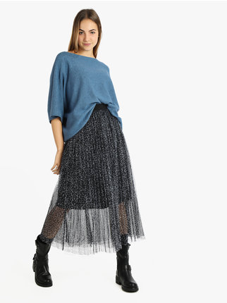 Women's long tulle skirt with animal print