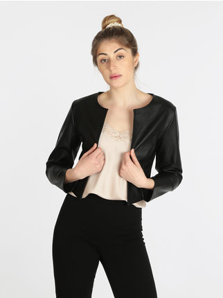 Women's open faux leather jacket