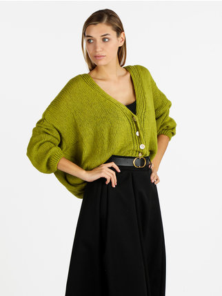 Women's oversized cropped wool blend cardigan