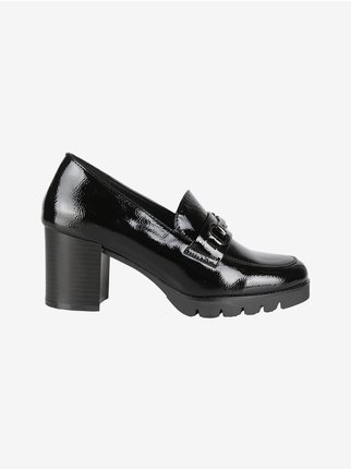 Women's patent leather loafers with heel