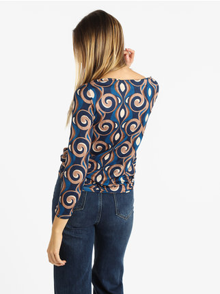 Women's patterned blouse with boat neckline