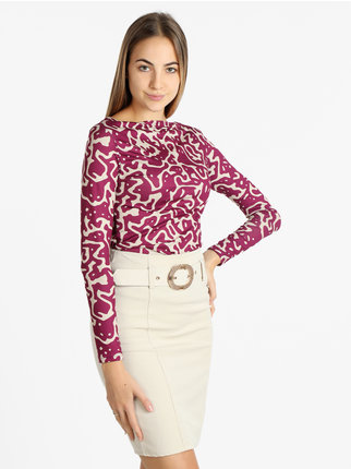 Women's patterned sweater with boat neckline
