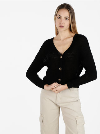 Women's perforated knit cardigan with buttons