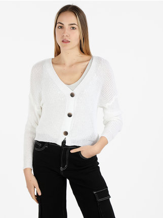 Women's perforated knit cardigan with buttons