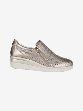 Women's perforated leather wedge sneakers