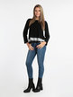 Women's pullover with flounce in two-tone fabric