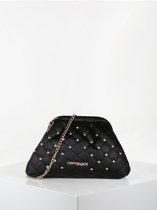 Women's quilted clutch bag with rhinestones