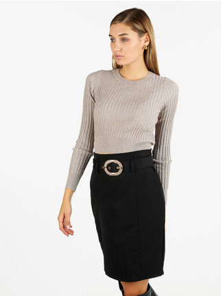 Women's ribbed cropped crew neck sweater