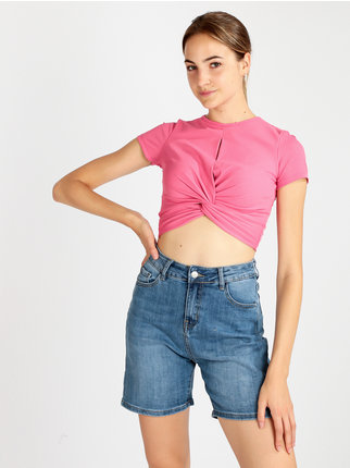 Women's ribbed cropped T-shirt