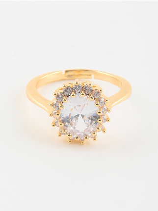 Women's ring with stone and rhinestones