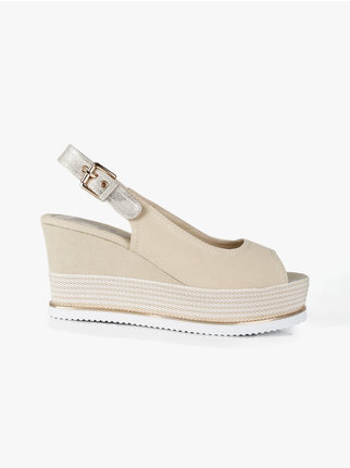 Women's sandals in fabric with platform wedge