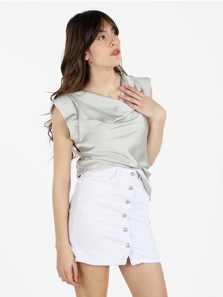 Women's satin effect blouse with waterfall neckline