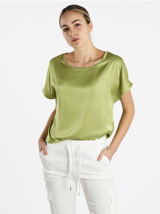 Women's satin effect short-sleeved blouse