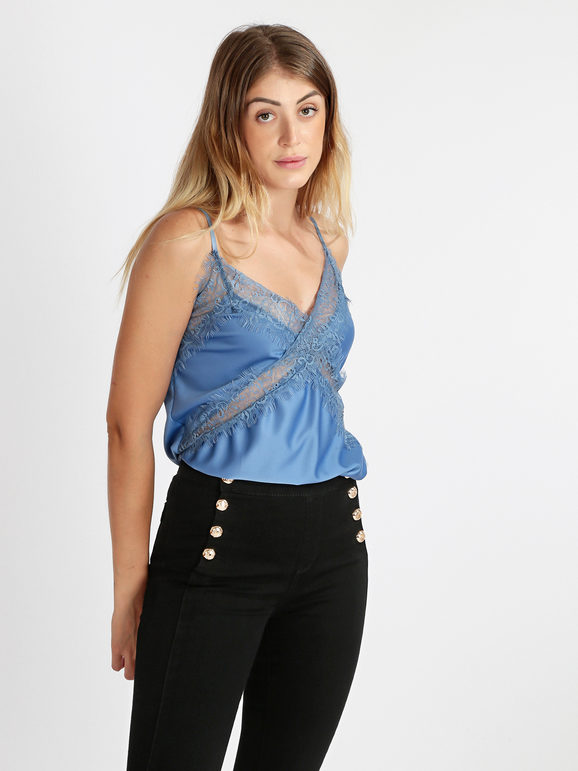 Women's satin effect top with lace