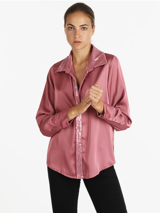Women's satin shirt with sequins