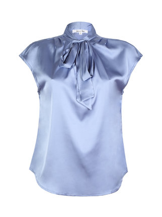 Women's short sleeve satin blouse with tie