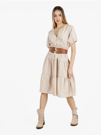 Women's short-sleeved dress in cotton blend