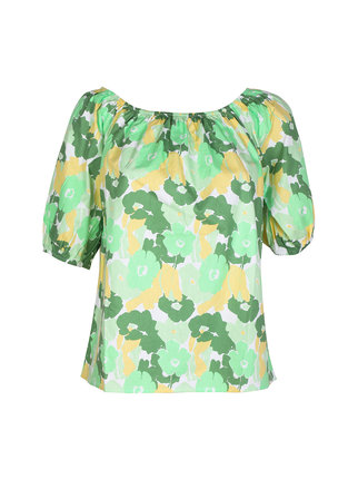 Women's short-sleeved floral cotton blouse