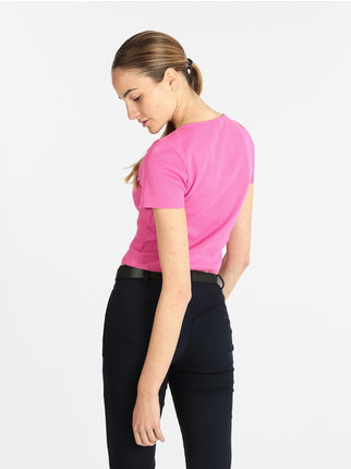 Women's short-sleeved ribbed T-shirt