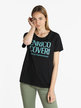 Women's short-sleeved T-shirt with lettering and rhinestones