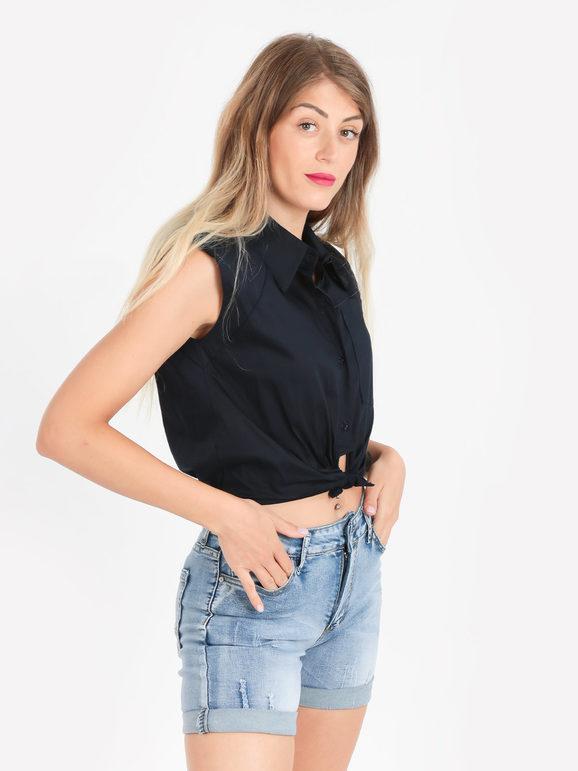 Women's short sleeveless shirt in cotton