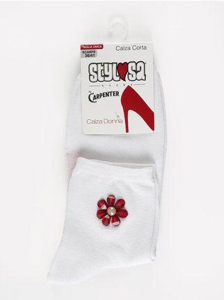 Women's short socks with applied flower
