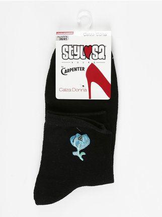 Women's short socks with embroidery