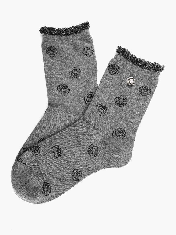 Women's short socks with lurex and brooch