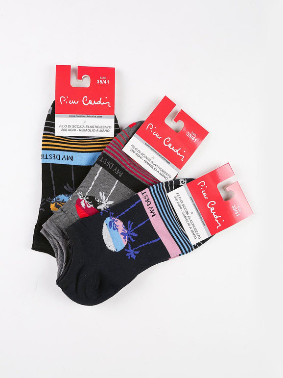 Women's short socks with prints  Pack of 3 pairs