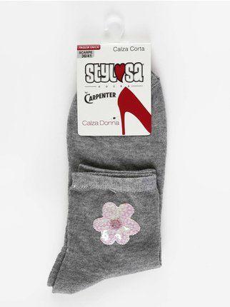 Women's short socks with sequin flower