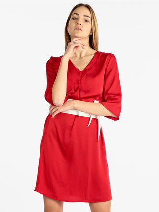 Women's silk effect dress with 3/4 sleeves