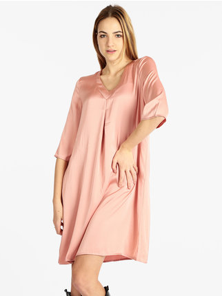 Women's silk effect dress with 3/4 sleeves