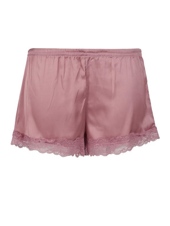 Women's silk-effect pajama shorts with lace