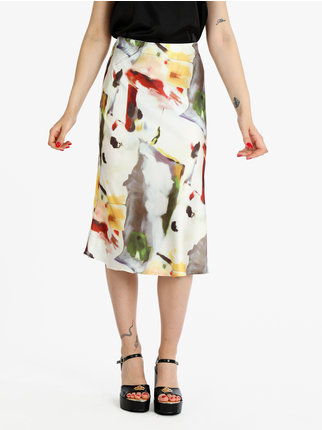 Women's silk effect print skirt