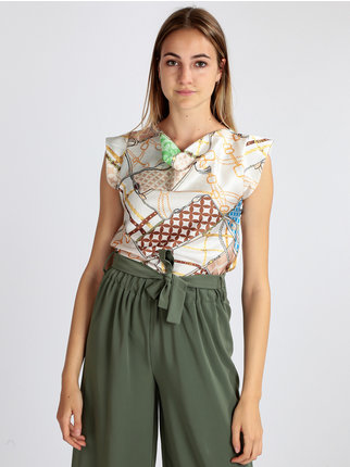Women's sleeveless blouse with prints
