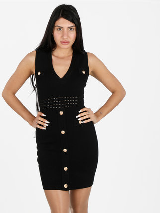 Women's sleeveless knitted dress with decorated buttons