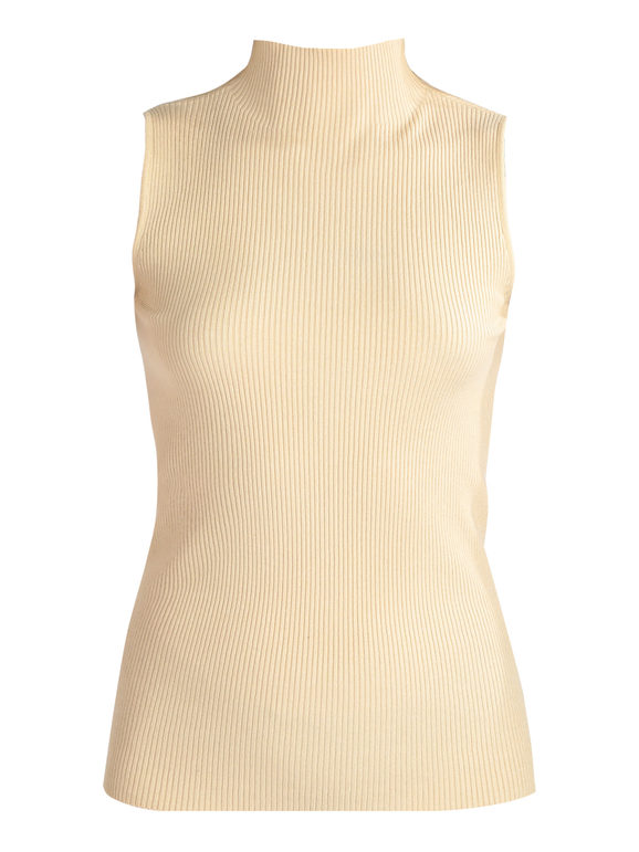 Women's sleeveless turtleneck in ribbed knit