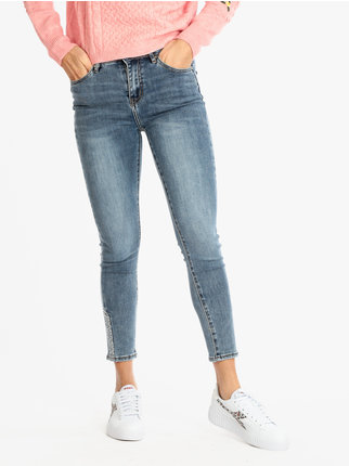 Women's slim fit jeans with rhinestones
