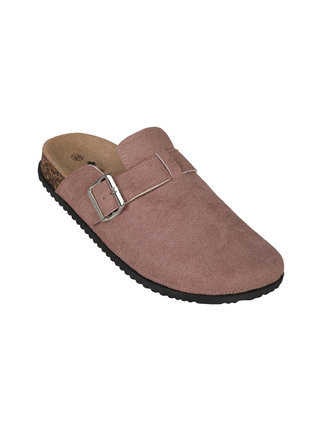Women's slippers in suede fabric with buckle