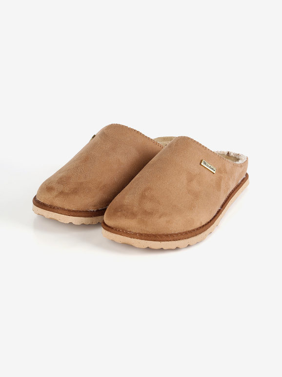 Women's slippers in suede fabric