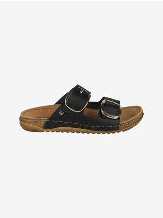 Women's slippers with double strap and buckle