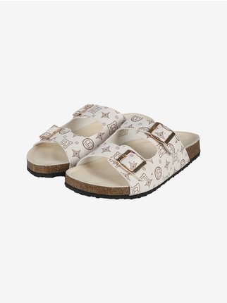 Women's slippers with double strap and buckle
