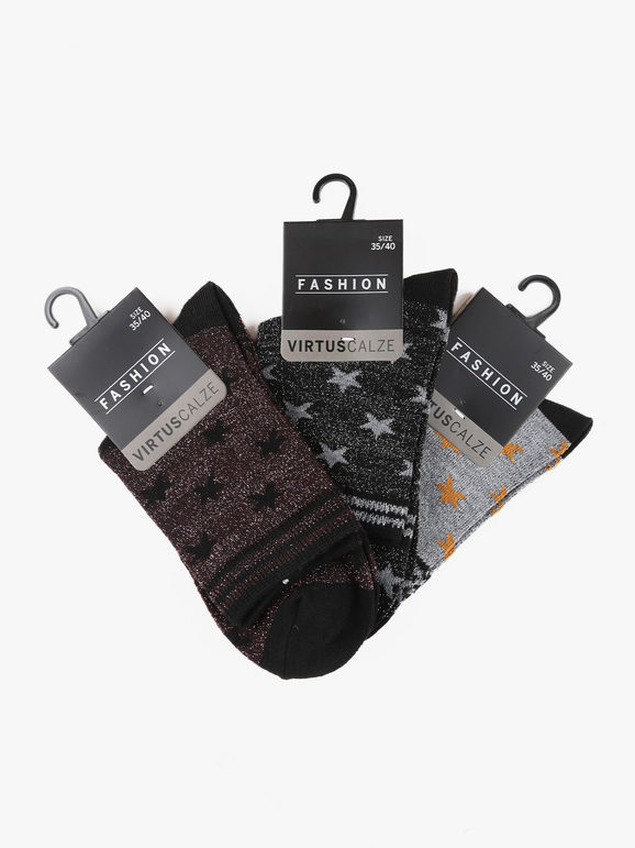 Women's socks with lurex and stars. Pack of 3 pairs