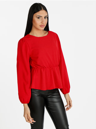 Women's solid color blouse with long sleeves