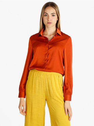 Women's solid color satin shirt