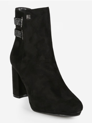 Women's suede ankle boots with heel and glitter