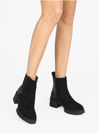 Women's suede effect ankle boots with heel and plateau