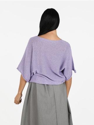 Women's sweater with short batwing sleeves