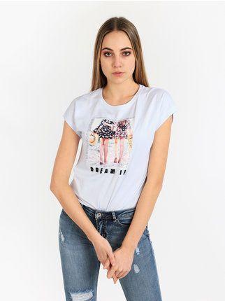 Women's t-shirt with drawing and rhinestones
