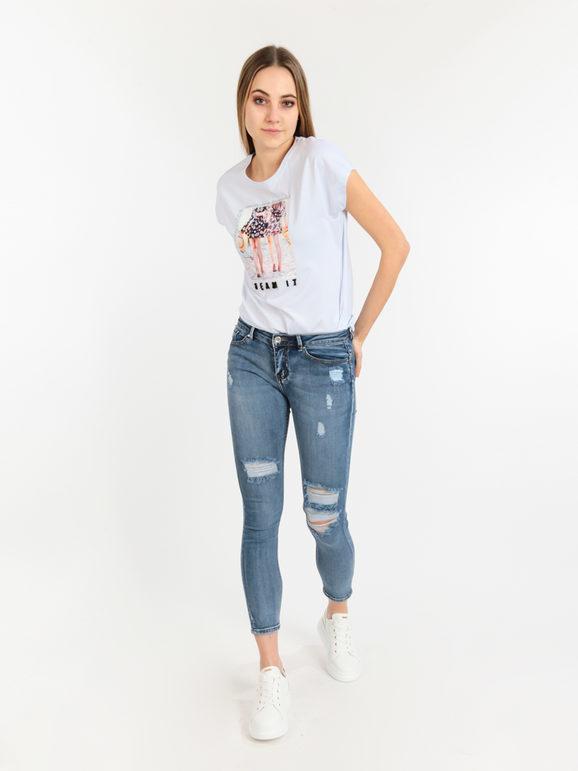 Women's t-shirt with drawing and rhinestones